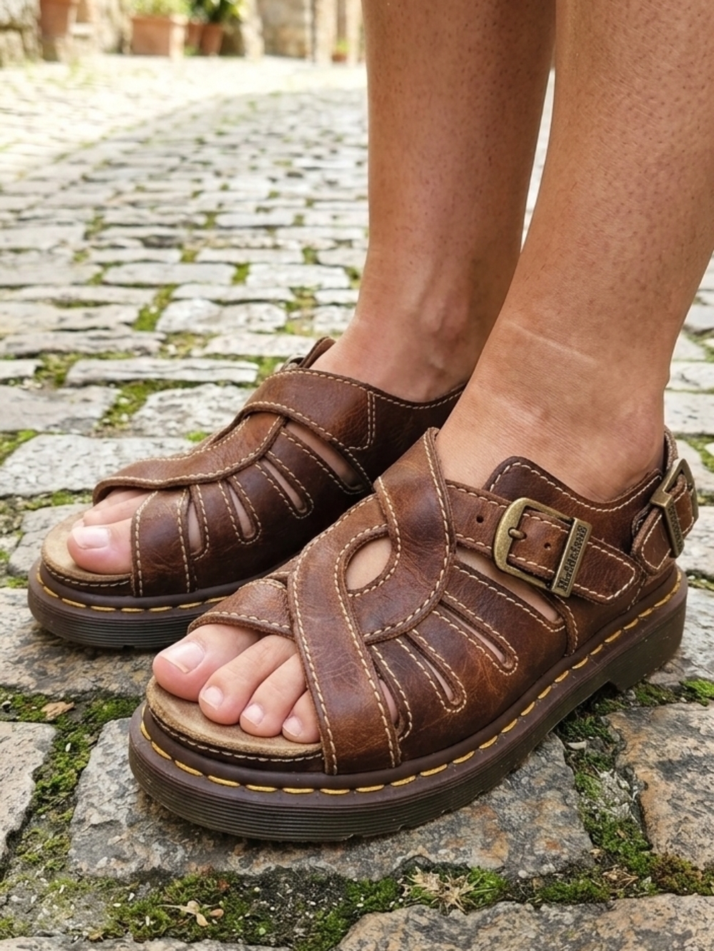 Dr Martiean Brown Leather Fisherman Sandals with Buckle - Picture 3 of 3